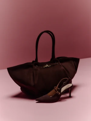 Skórzana czekoladowa torebka typu shopper TARANKO
