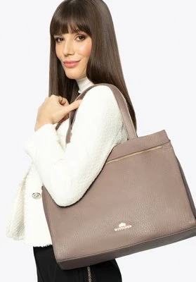 Skórzana damska shopperka z paskiem beżowa Wittchen