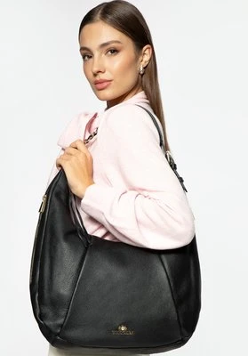 Skórzana damska torebka typu worek z łańcuszkiem czarna Wittchen