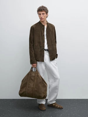 Skórzana Koszula Z Zamszu Ze Stójką - Szary - - Massimo Dutti - Mężczyzna