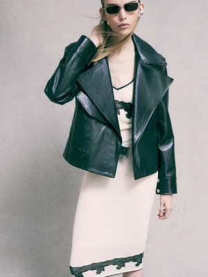 Skórzana kurtka biker oversize Patrizia Pepe czarny