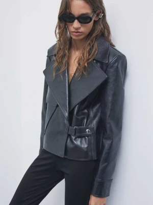 Skórzana kurtka biker oversize Patrizia Pepe czarny