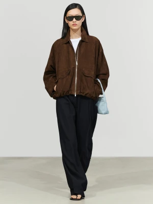 Skórzana Kurtka Bomberka Oversize Z Zamszem - Brązowy - Massimo Dutti - Female