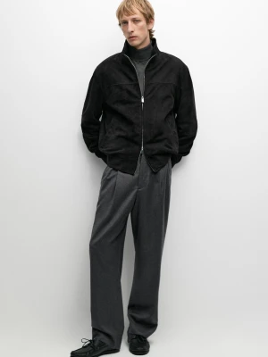 Kurtka Bomberka Skóra Zamsz - Granatowy - Massimo Dutti - Male