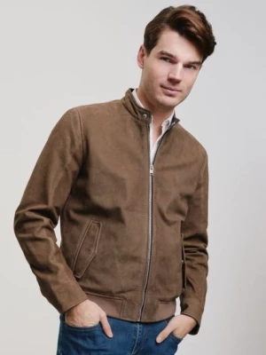 Skórzana kurtka męska w kolorze khaki OCHNIK