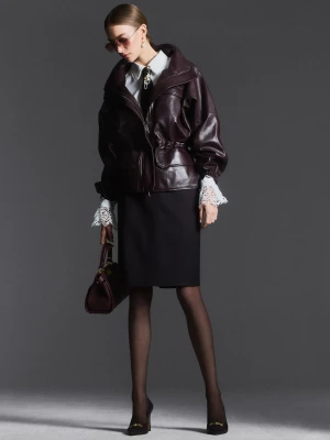 Skórzana kurtka w burgundowym kolorze TARANKO