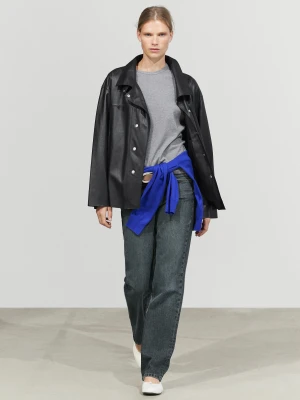 Skórzana Kurtka Z Ozdobnym Zapięciem - Czarny - Massimo Dutti - Female