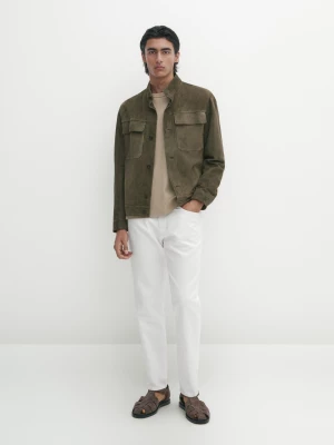 Skórzana Kurtka Z Zamszu Na Guziki - Khaki - - Massimo Dutti - Mężczyzna