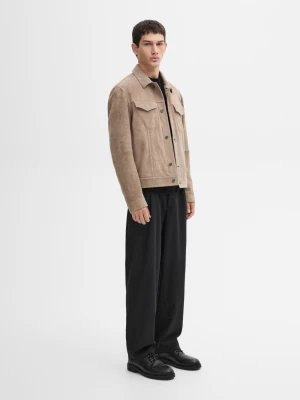 Zdjęcie produktu Skórzana Kurtka Z Zamszu Z Guzikami - Lodowy - - Massimo Dutti - Mężczyzna