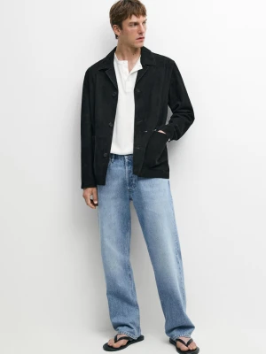 Skórzana Kurtka Z Zamszu Z Kieszeniami - Czarny - - Massimo Dutti - Mężczyzna