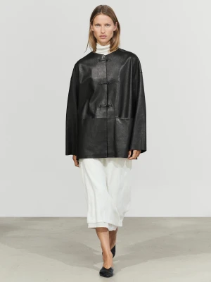 Skórzana Kurtka Z Zapięciem Na Kołeczki - Czarny - Massimo Dutti - Female