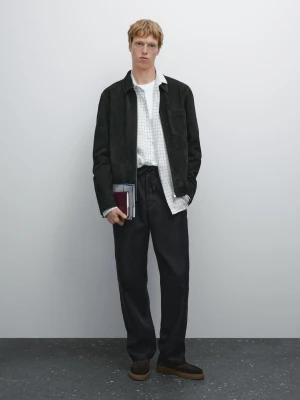 Skórzana Kurtka Zamszowa - Błękit Królewski - - Massimo Dutti - Mężczyzna