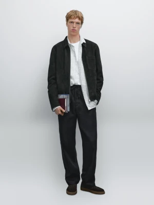 Skórzana Kurtka Zamszowa - Błękit Królewski - - Massimo Dutti - Mężczyzna