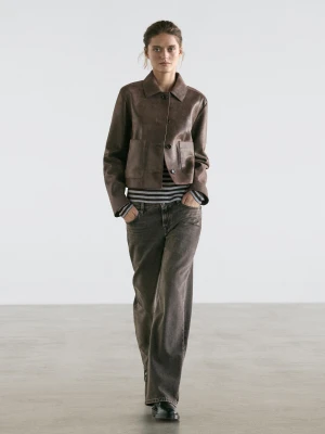 Skórzana Kurtka Zamszowa - Brązowy - - Massimo Dutti - Kobieta