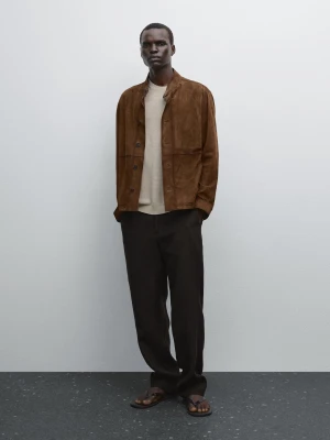 Skórzana Kurtka Zamszowa - Sprany - - Massimo Dutti - Mężczyzna