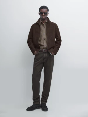 Skórzana Kurtka Zamszowa - Szary - - Massimo Dutti - Mężczyzna