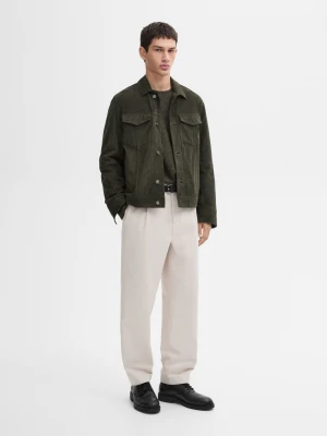 Zdjęcie produktu Skórzana Kurtka Zamszowa Z Kieszeniami Z Klapą - Ołowiany - - Massimo Dutti - Mężczyzna