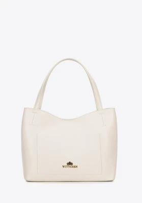 Skórzana shopperka z saszetką kremowa Wittchen