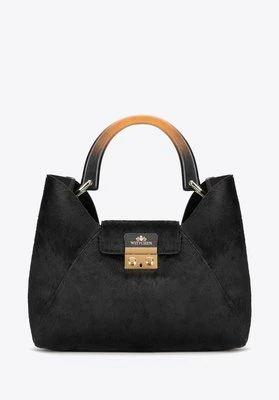 Skórzana shopperka z włosiem czarna Wittchen