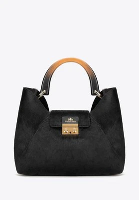 Skórzana shopperka z włosiem czarna Wittchen