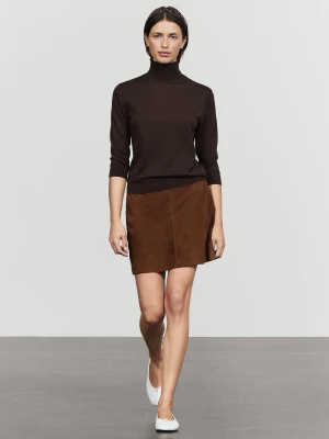 Skórzana Spódnica Mini Z Zamszu - Szarobrązowy - Massimo Dutti - Female