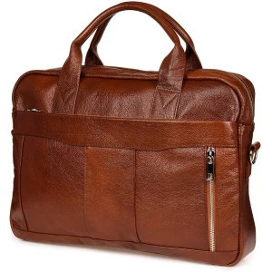 Skórzana torba na laptop duża męska pojemna premium Beltimore brązowa brązowy, beżowy Merg