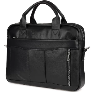 Skórzana torba na laptop duża męska pojemna premium Beltimore czarna czarny Merg