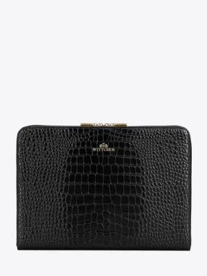 Skórzana torba na laptopa 15” z tłoczeniem croco czarna Wittchen