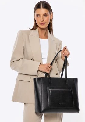 Skórzana torba shopper z kieszeniami na froncie czarna ze srebrnym logo Wittchen