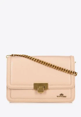 Skórzana torebka crossbody z łańcuszkiem beżowa Wittchen