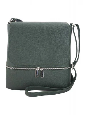 Skórzana torebka listonoszka z klapką - Zielona ciemna Merg