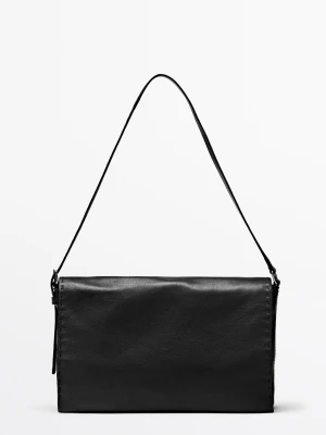 Skórzana Torebka Listonoszka Z Przeszyciami - Czarny - Massimo Dutti - Female