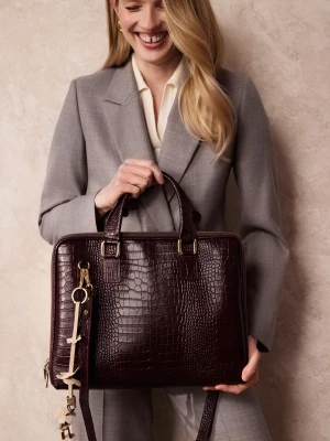 Skórzana torebka na laptop w kolorze burgundowym TARANKO