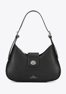 Skórzana torebka na ramię z odpinanym paskiem czarno - srebrna Wittchen