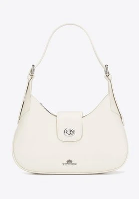 Skórzana torebka na ramię z odpinanym paskiem kremowo - srebrna Wittchen