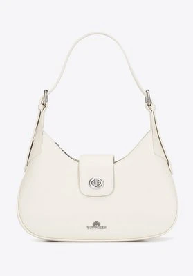 Skórzana torebka na ramię z odpinanym paskiem kremowo - srebrna Wittchen
