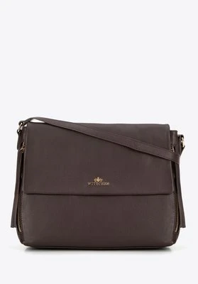 Skórzana torebką na ramię z ozdobnymi suwakami ciemny brąz Wittchen