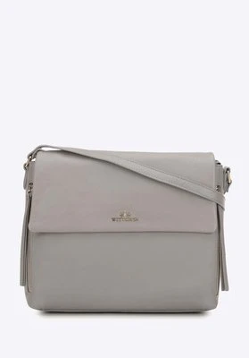 Skórzana torebką na ramię z ozdobnymi suwakami szara Wittchen