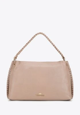 Skórzana torebka na ramię z plecioną rączką beżowa Wittchen