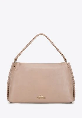 Skórzana torebka na ramię z plecioną rączką beżowa Wittchen