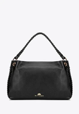 Skórzana torebka na ramię z plecioną rączką czarna Wittchen