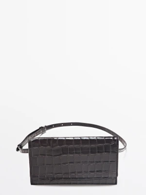 Skórzana Torebka-Pasek Z Fakturą - Brązowy - Massimo Dutti - Female