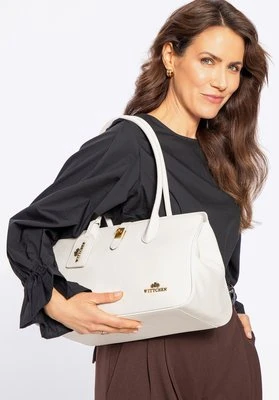 Skórzana torebka shopper z chwostem złamana biel Wittchen