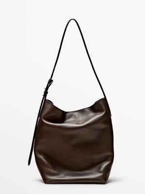 Skórzana Torebka Typu Worek Ze Skóry Nappa - Brązowy - Massimo Dutti - Female