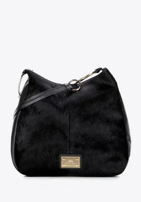 Skórzana torebka worek z naturalnego włosia czarna Wittchen