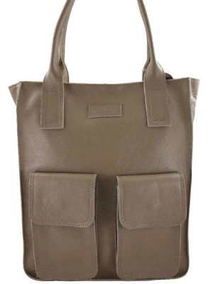 Skórzana włoska torby shopper bag do pracy - beżowa ciemna Merg