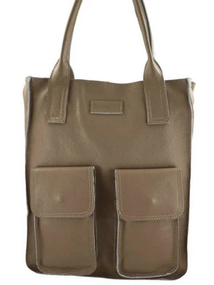 Skórzana włoska torby shopper bag do pracy - Beżowa Merg