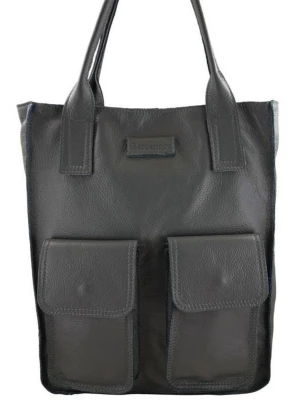 Skórzana włoska torby shopper bag do pracy ciemno szara Merg