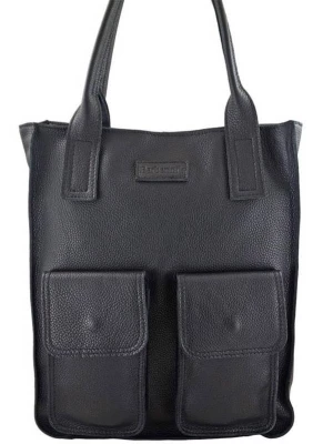 Skórzana włoska torby shopper bag do pracy Czarna Merg
