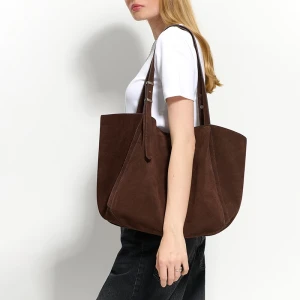 Skórzana zamszowa torebka shopper brązowa House